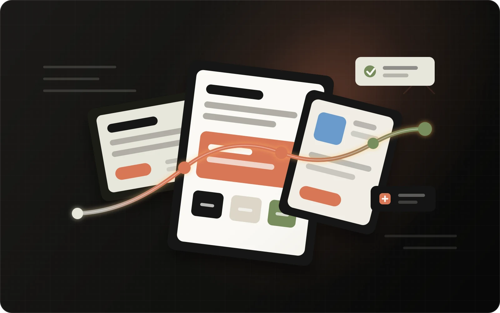 Matte Kivox website planning boards connected by a conversion route
